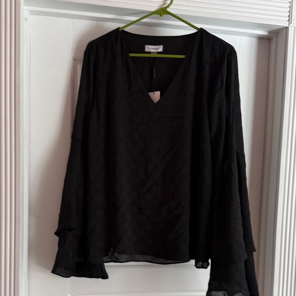 Black Women's V-Neck Long Sleeve Blouse